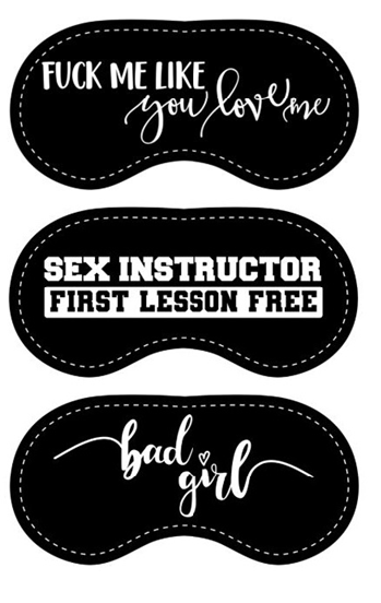 Black novelty party blindfold with surprise printed saying