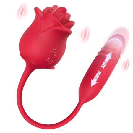 Rose Tongue Vibrator 10 Speed Thrusting Dildo