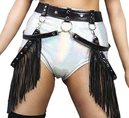 Punk Leather Body Harness Leg Thigh Chain Black Tassel