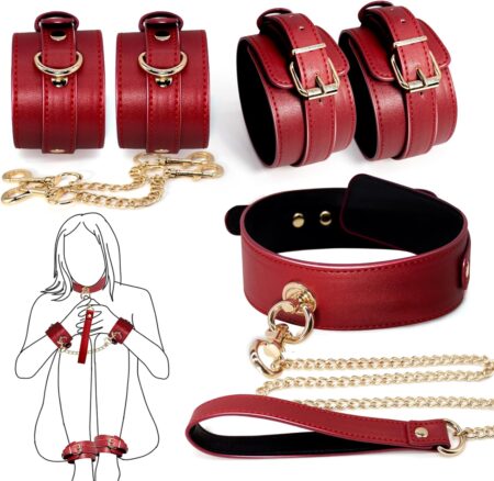 Red and Black BDSM Collar & Cuff Set – HotMe.ca