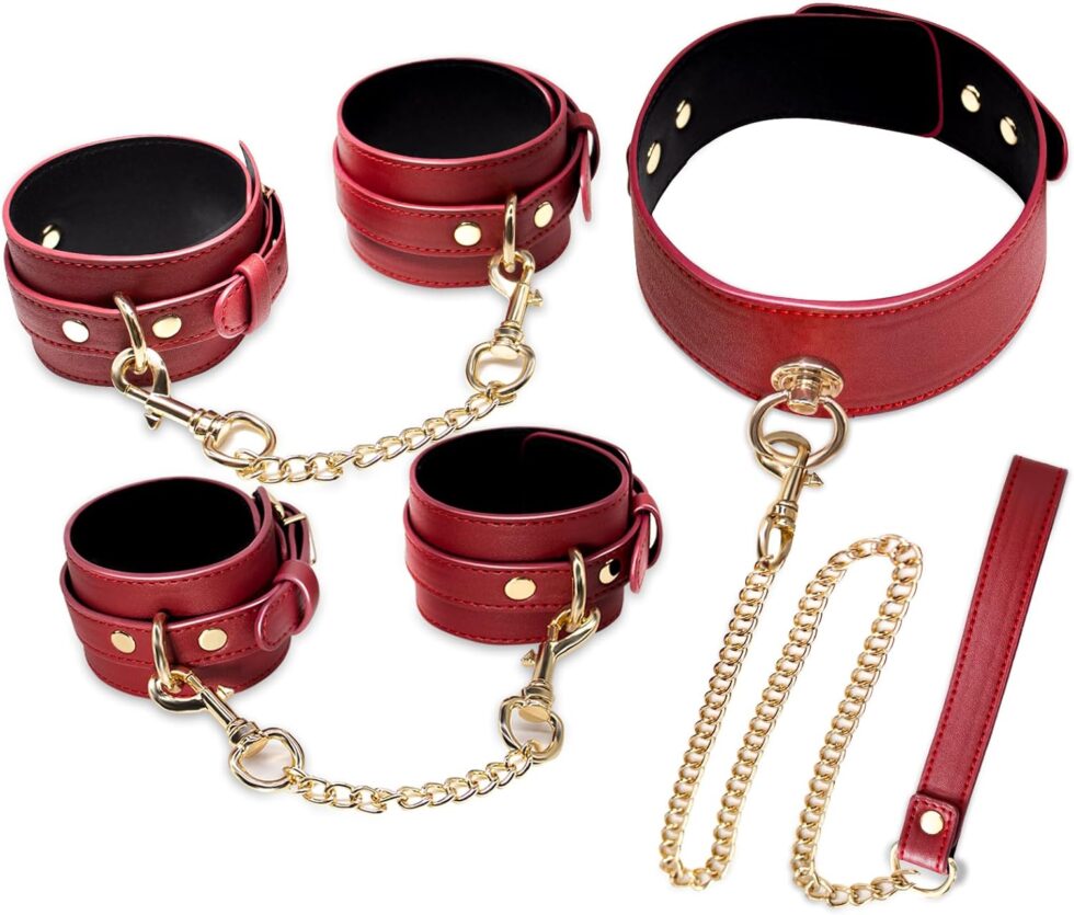 Vegan Leather Bondage Kit with Golden Chains