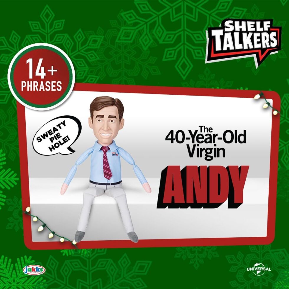 12 inch talking Andy collectible displayed next to other adult gifts