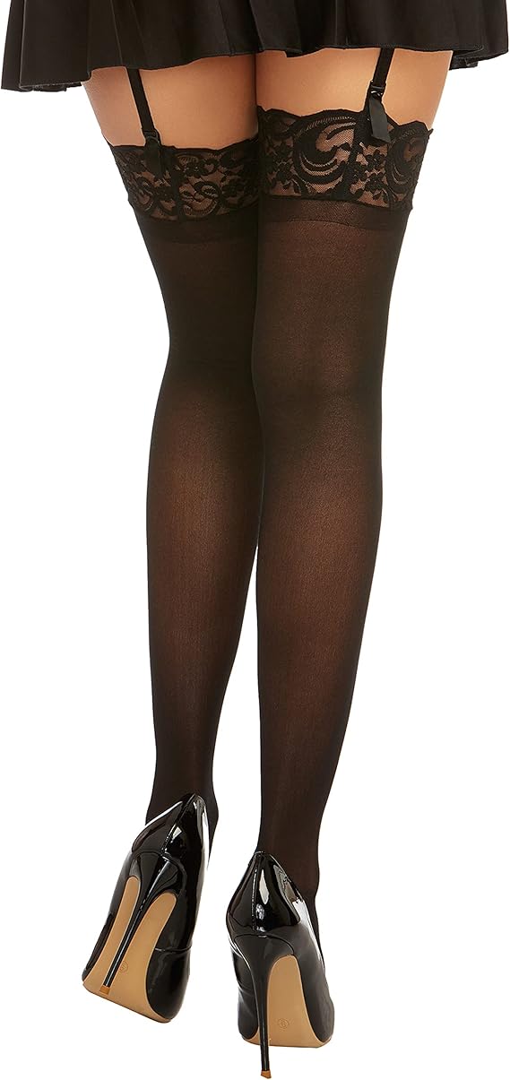 Black stockings with garter belt (sold separately)