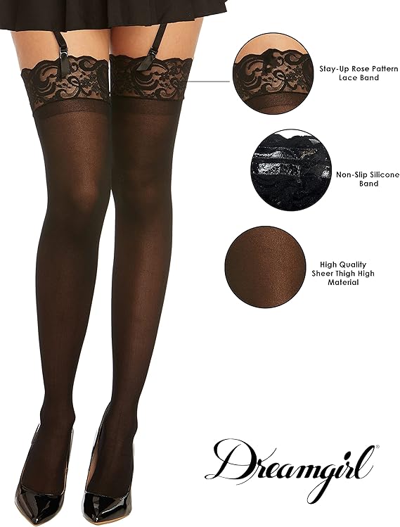 Lace top black stockings close-up