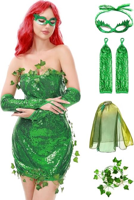 Sexy Poison Ivy costume for women – green leaf bodysuit front view