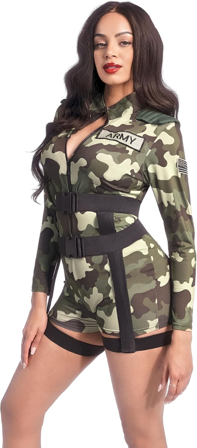 Women’s commando romper costume – tactical cosplay outfit front view