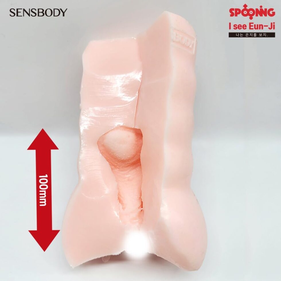 Close-up of entrance on Sensbody Eunji Spooning masturbator with realistic wrinkles
