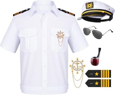 Yacht captain costume set with shirt hat sunglasses and accessories