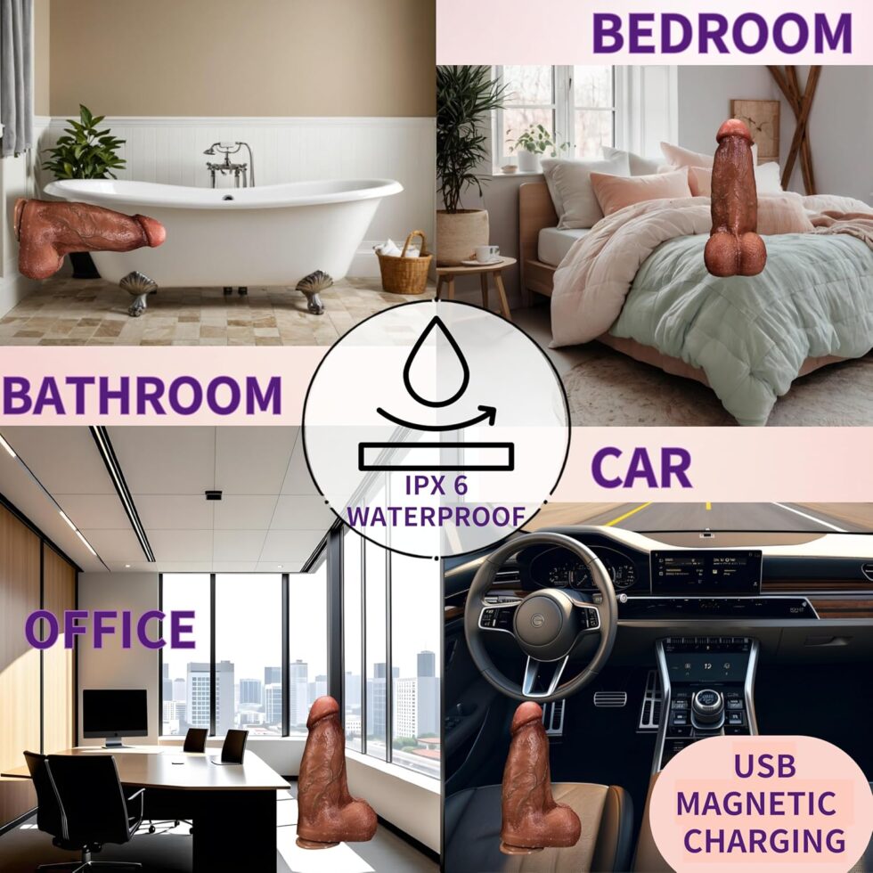 “Thrusting dildo set displayed for size, stability, and hands-free use”