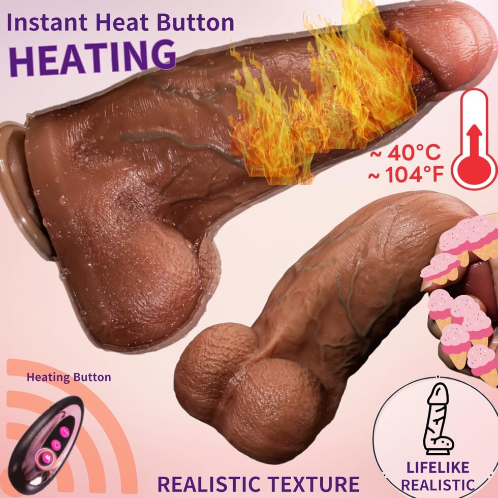 “Brown 10 inch thrusting dildo shaft detail showing size and shape”