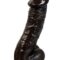 “Dark brown shiny curved dildo 9.5 inch with suction base and circumcised head front view”