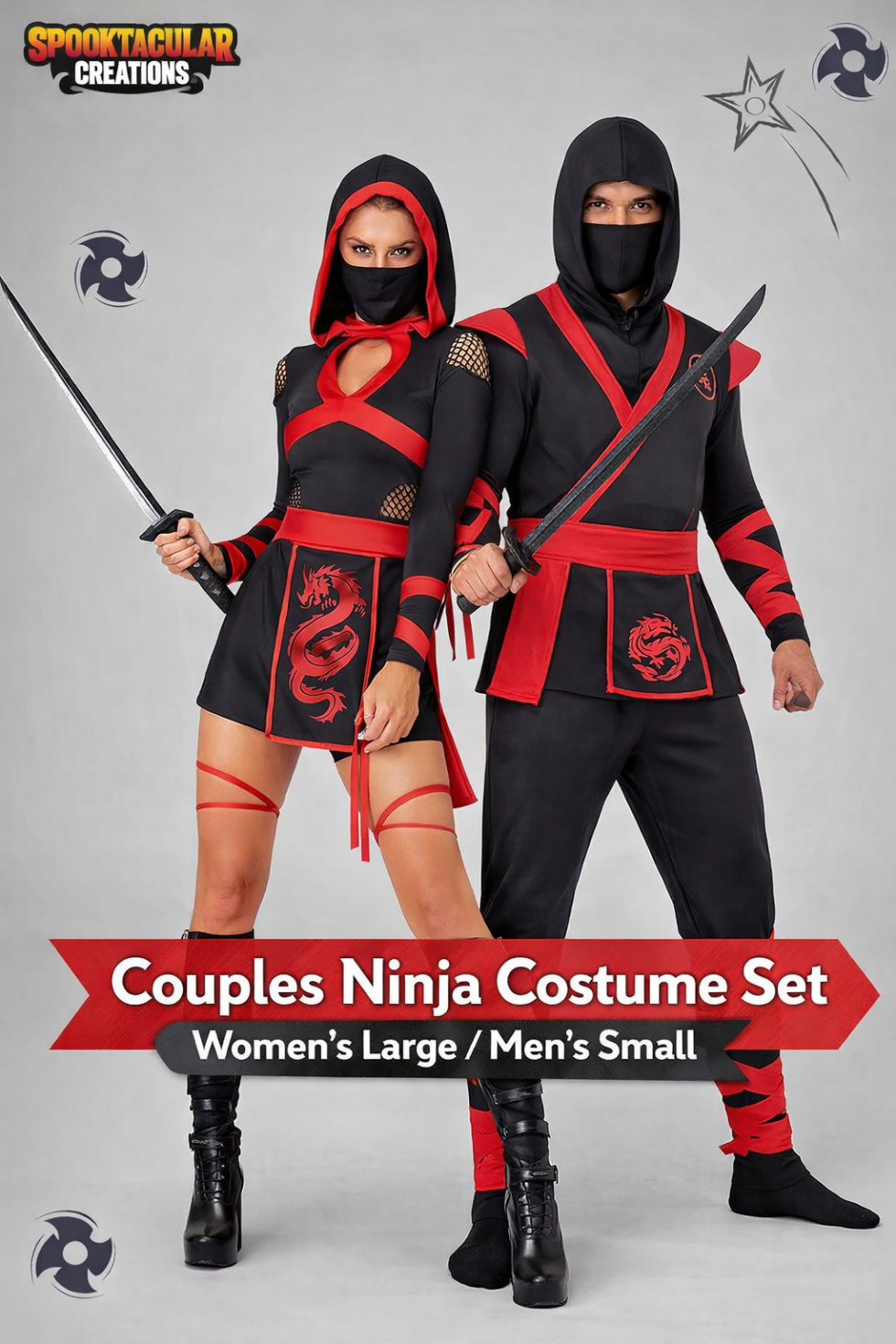 Spooktacular Creations Couples Ninja Costume Set Front View