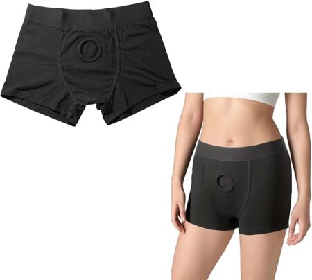 Quker Bean Strap-On Harness Boxer Briefs Black Large Front View