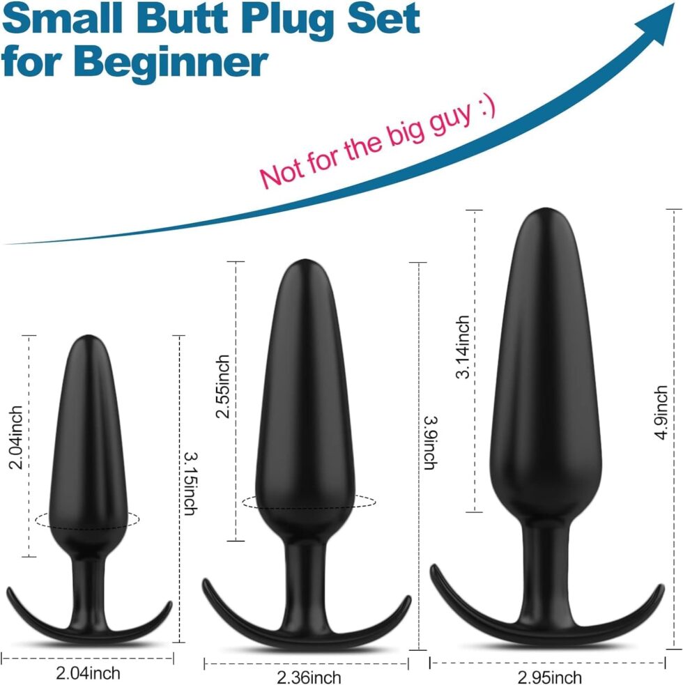 Black beginner-friendly silicone training plugs in graduated sizes