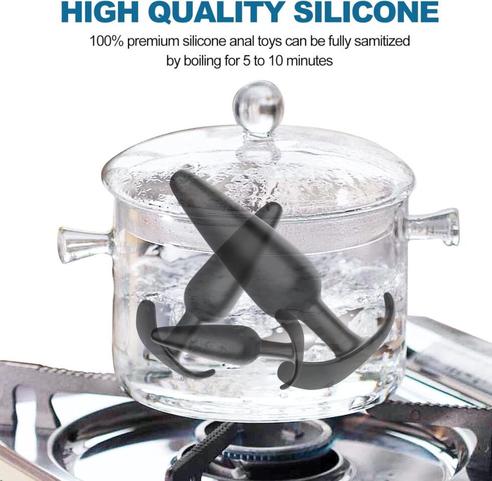 Waterproof silicone anal training kit with flared bases