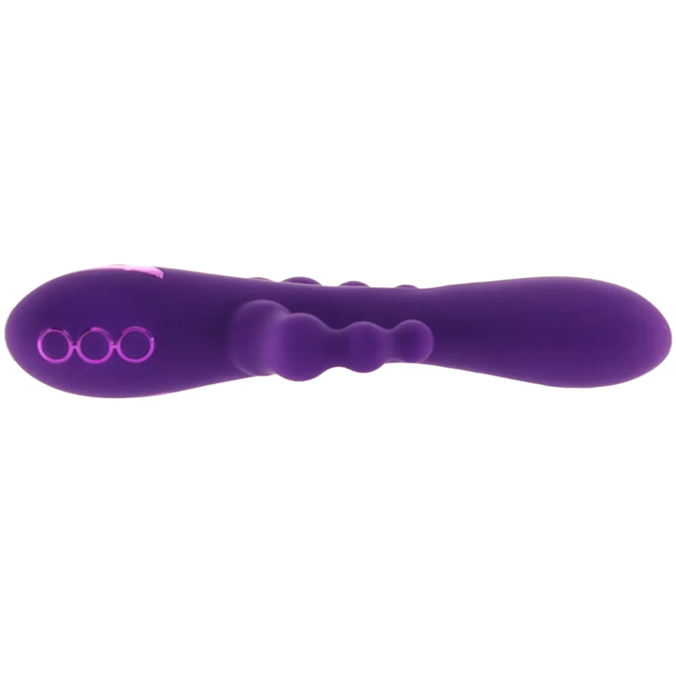 Rechargeable purple vibe with textured anal tail for layered stimulation