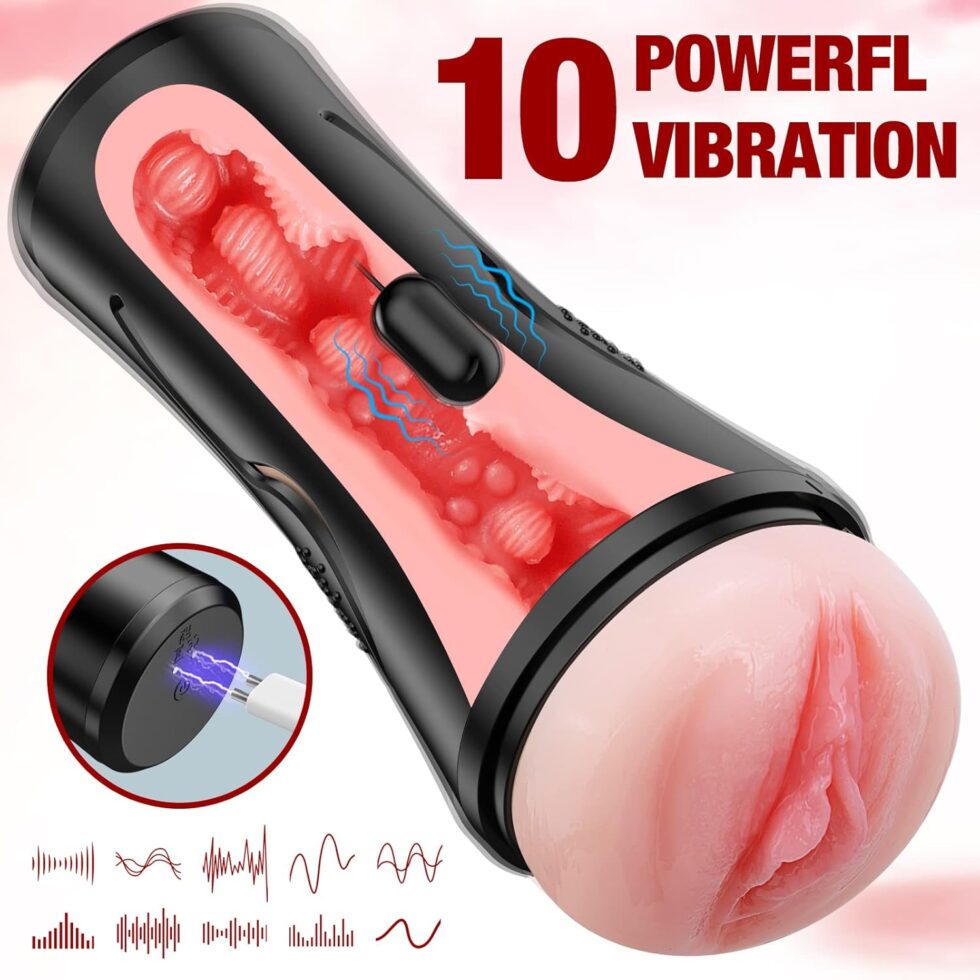 Solo play vibrating stroker cup close-up