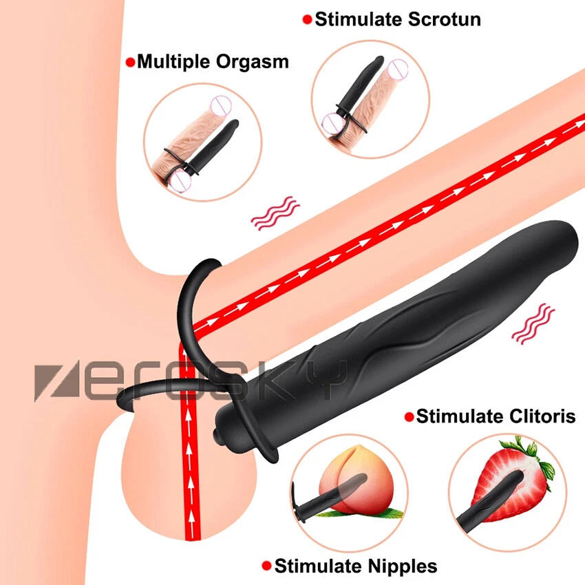 Vibrating Double Penetration Cock Ring Dildo in black product image