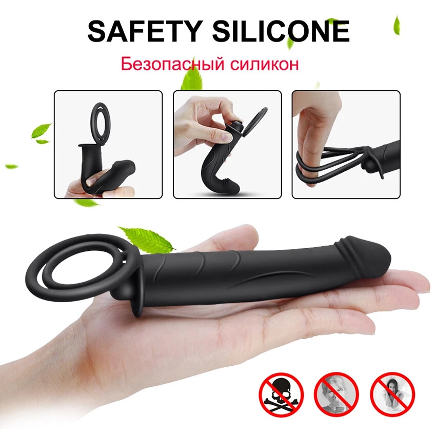 Black wearable vibrating cock ring dildo for couples