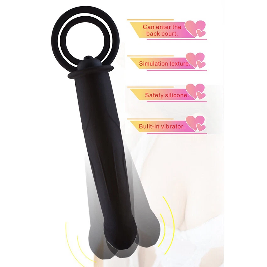 Black vibrating cock ring dildo with wearable double ring design