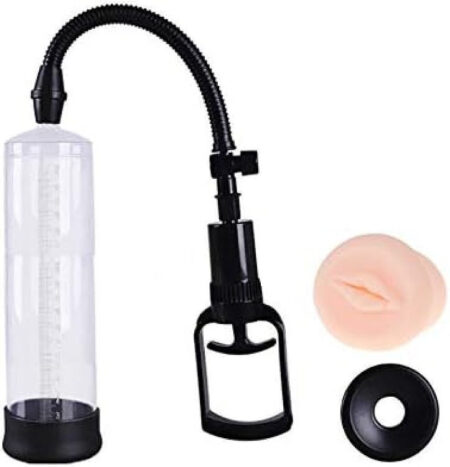 SMD Big Man penis pump black front view with silicone entry sleeve