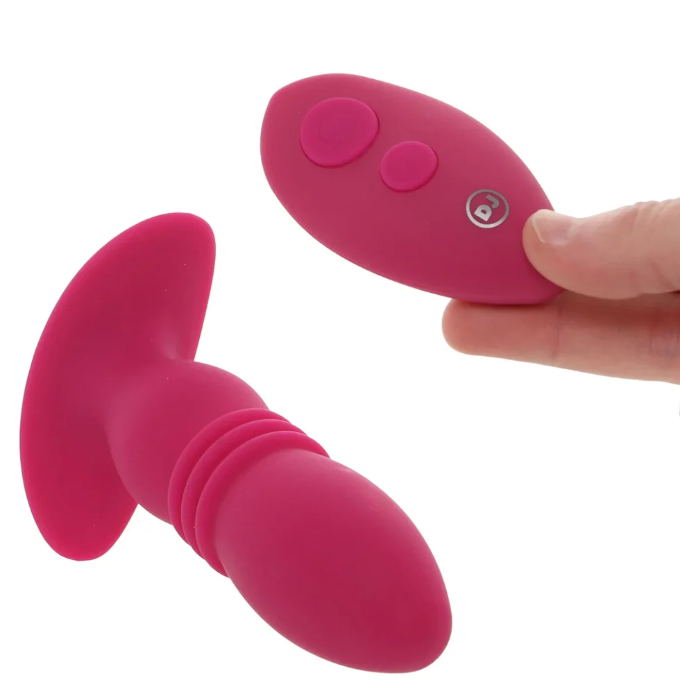 Pink A-Play Rise thrusting anal vibe shown in hand to display size and shape
