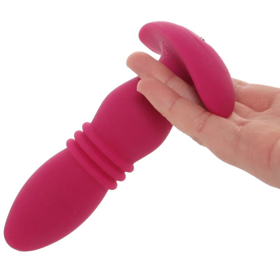 A-Play Rise pink silicone anal toy with wide flared base for safer anal play