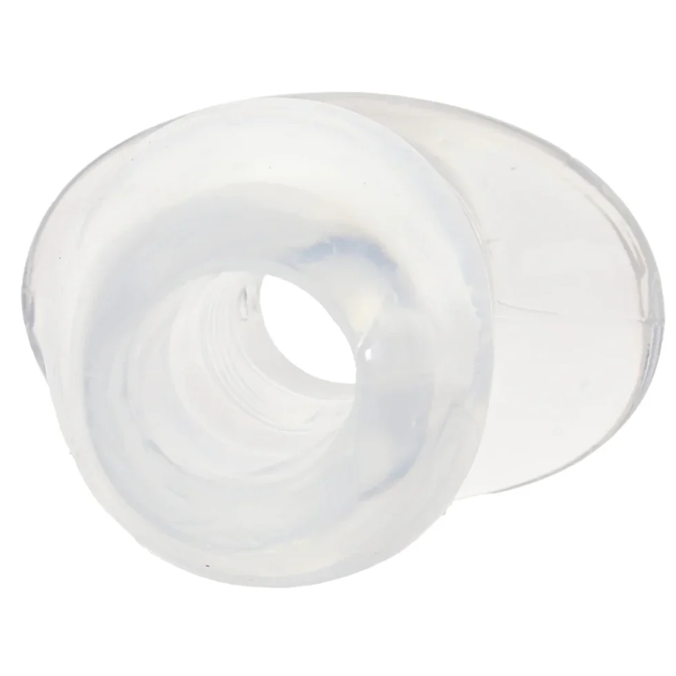 Clear hollow anal plug set by Master Series with three progressive sizes