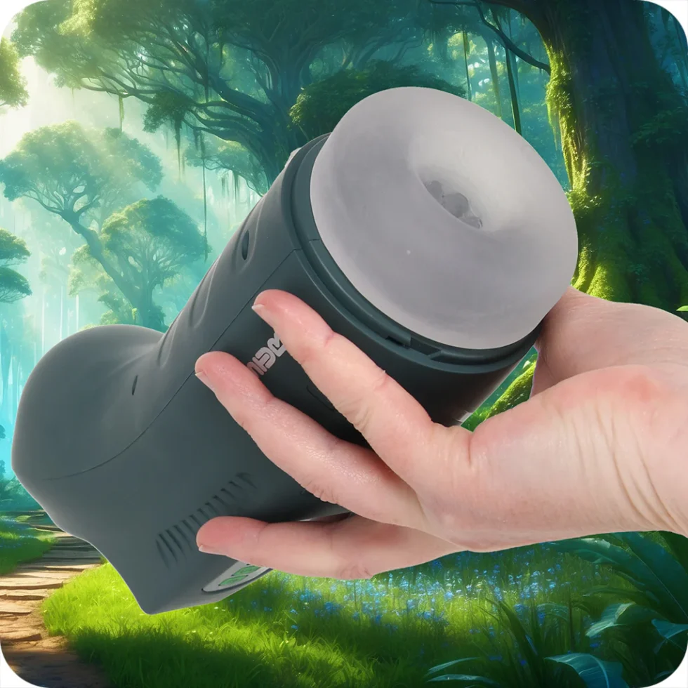 Masturs Ayla AR suction stroker showing rechargeable charging port and splash-proof design