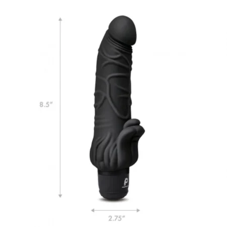 PowerCock 7 Inch Vibe with Clitoral Stimulator in Black