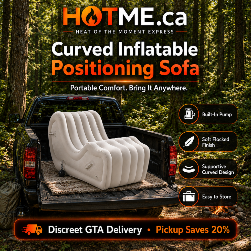 Inflatable bondage sofa chair on a private beach at sunset with easy-store portable design