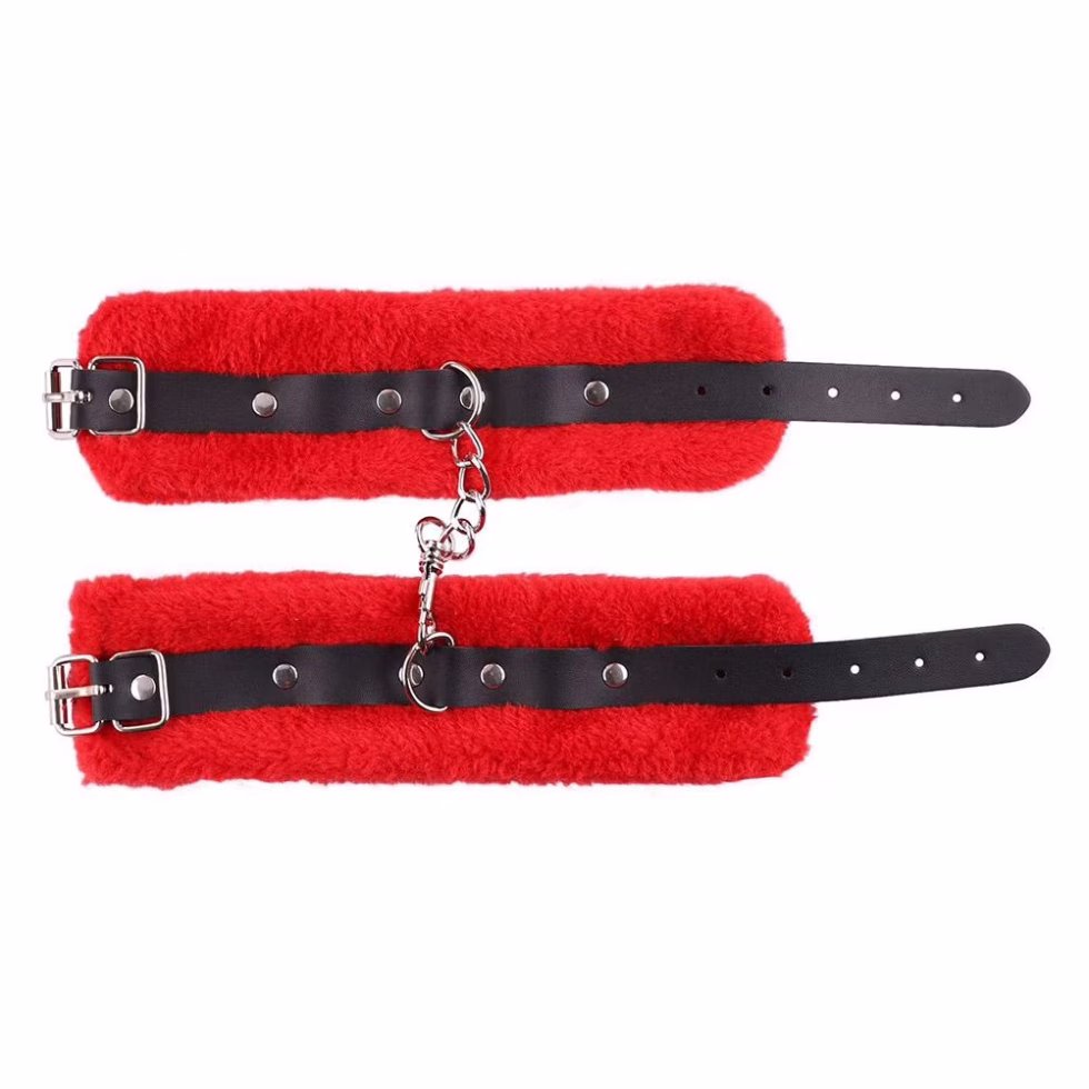 Couples gift set with blindfold red cuffs and soft restraints