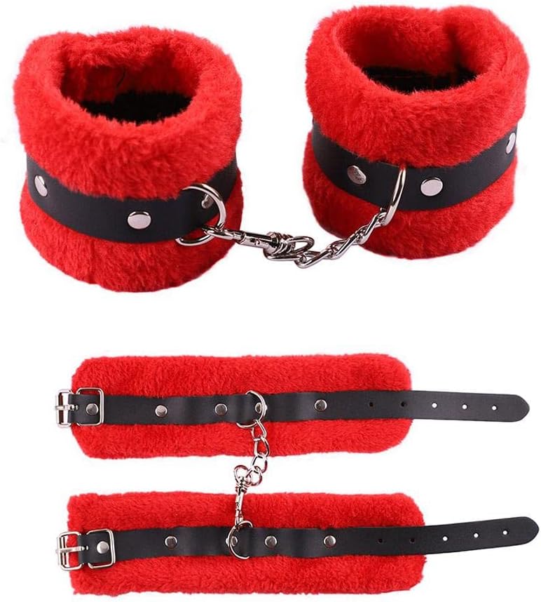 Soft red wrist cuffs and blindfold romantic gift set