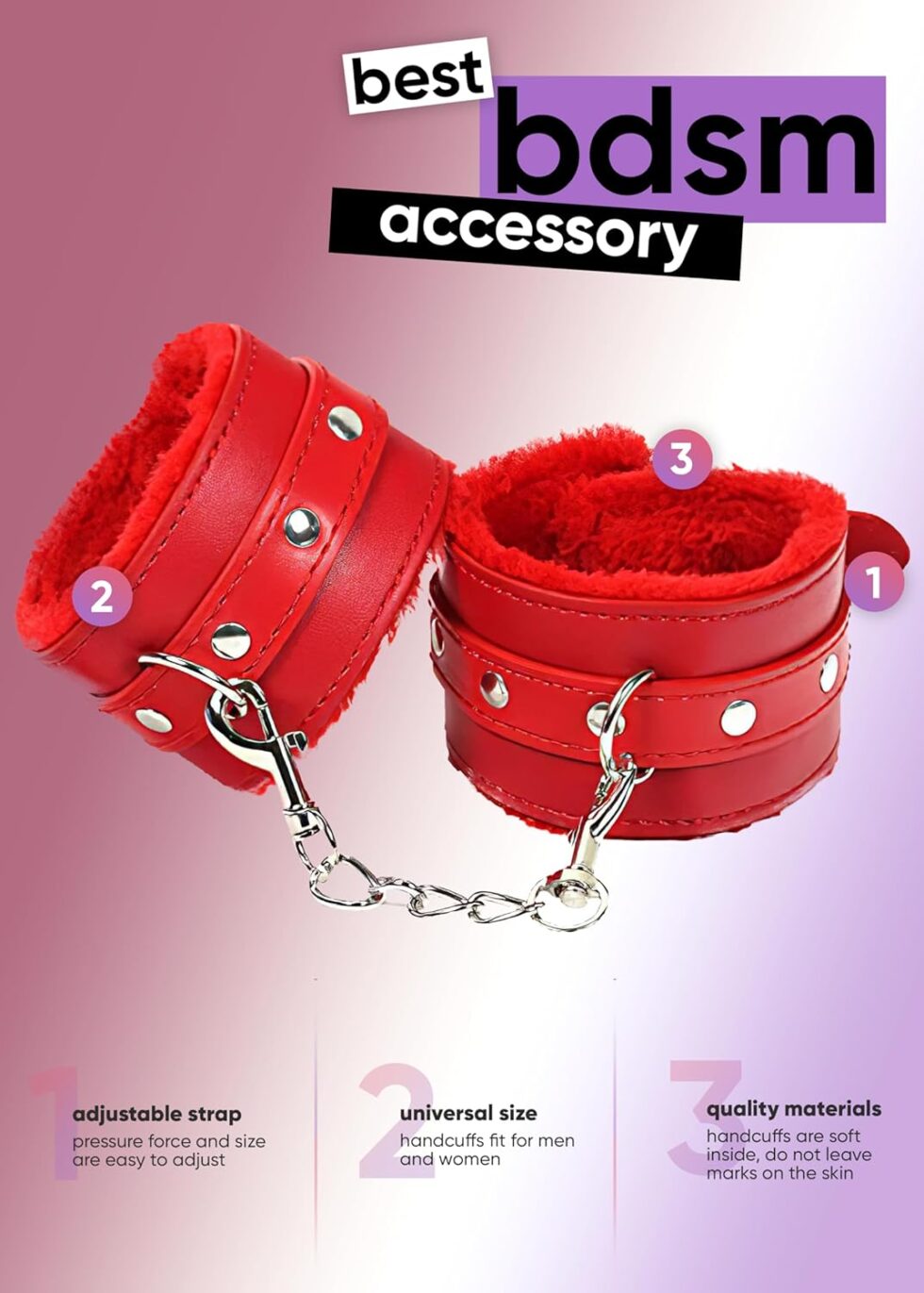 Red satin blindfold with fluffy handcuffs for couples