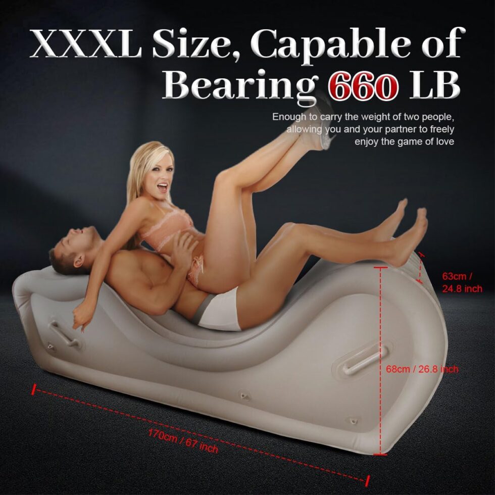 Bring-It-Anywhere inflatable couples sofa with rechargeable pump shown in a private outdoor setting