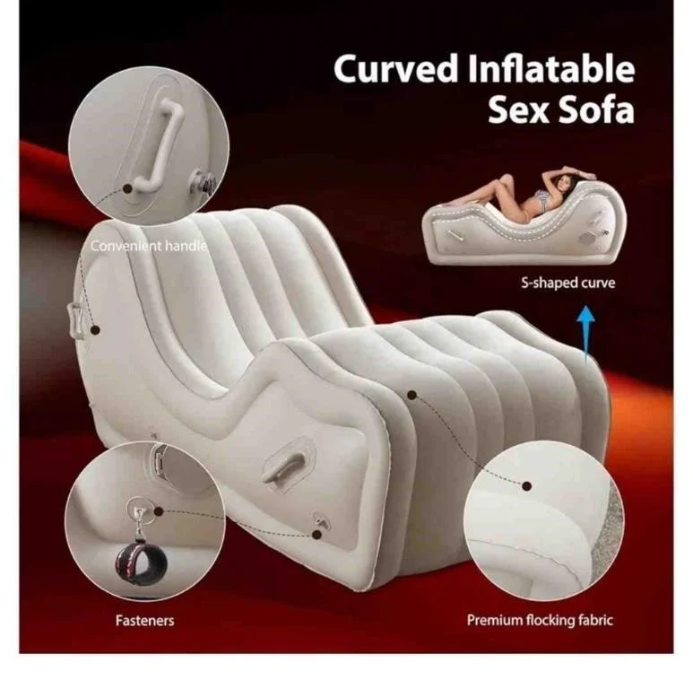 Inflatable couples positioning sofa shown in a secluded forest setting for portable comfort anywhere