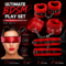 Red fluffy handcuffs and blindfold combo set for couples