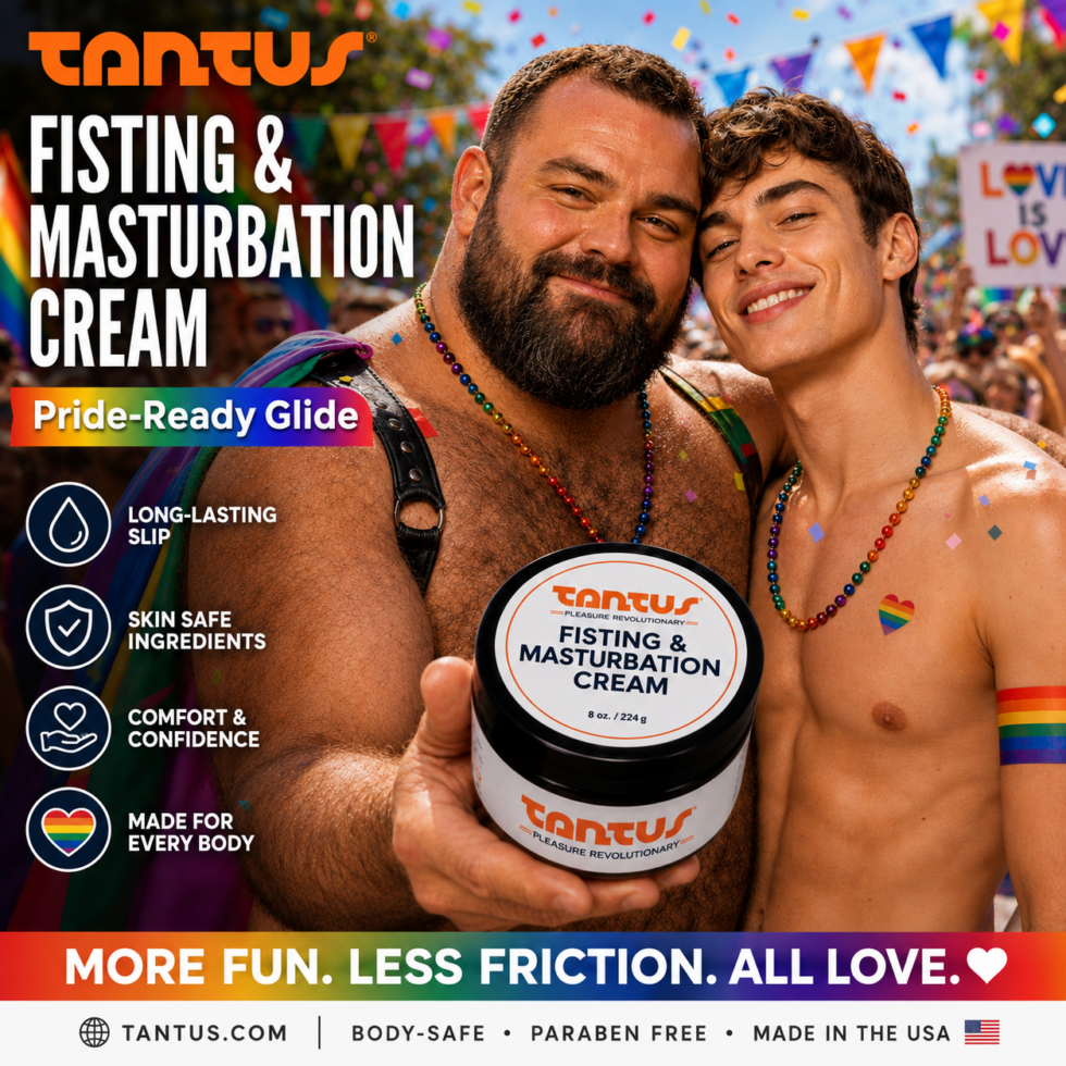 Thick water-based Tantus cream lubricant for smooth glide