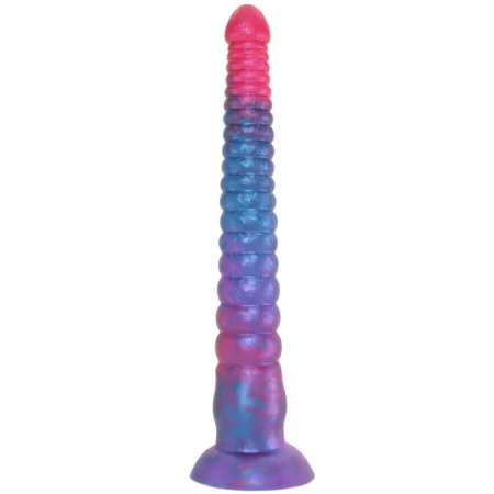 Colours Stacked 12-inch silicone dildo in metallic pink and blue