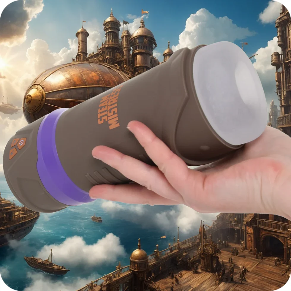 Brown automatic male masturbator with squeezing suction and vibration