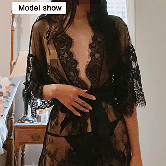 Transparent black lace bedroom cover-up