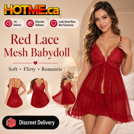 Lace mesh front-slit babydoll mini dress