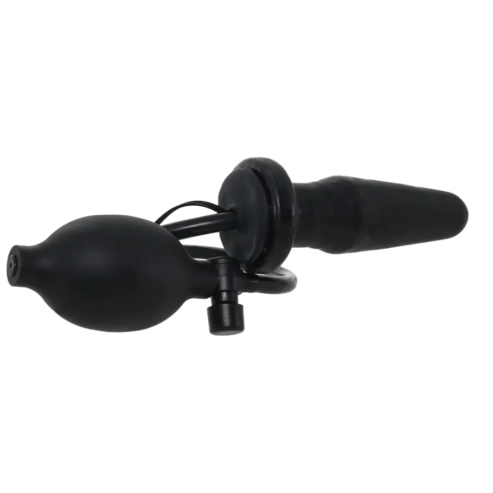 Medical-style hand pump attached to the inflatable vibrating butt plug