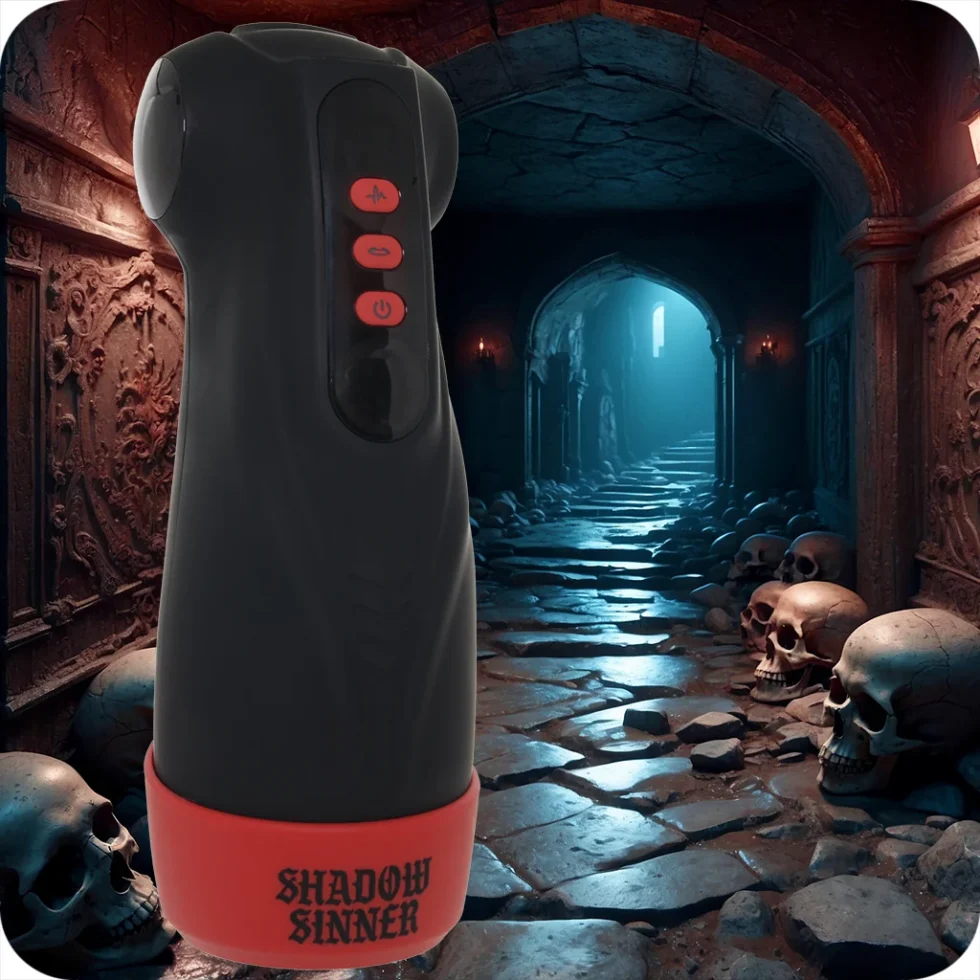 Close-up of the textured sleeve opening on the Raven Shadow Sinner auto stroker