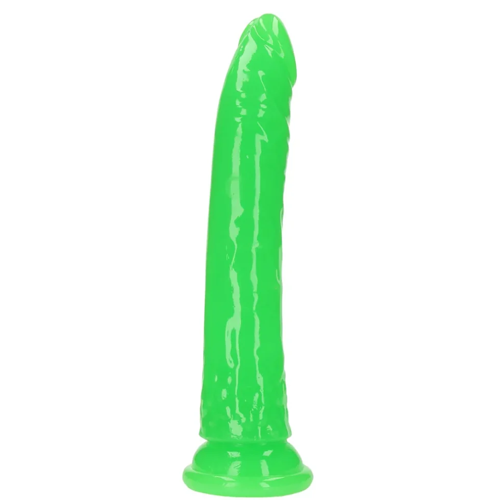 RealRock glow-in-the-dark 10-inch slim dildo in retail packaging
