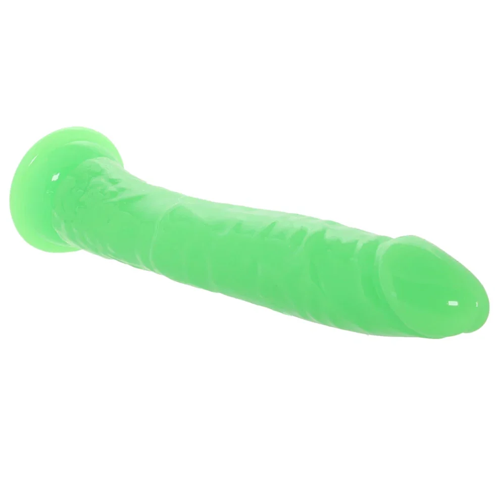RealRock green dildo glowing brightly in the dark