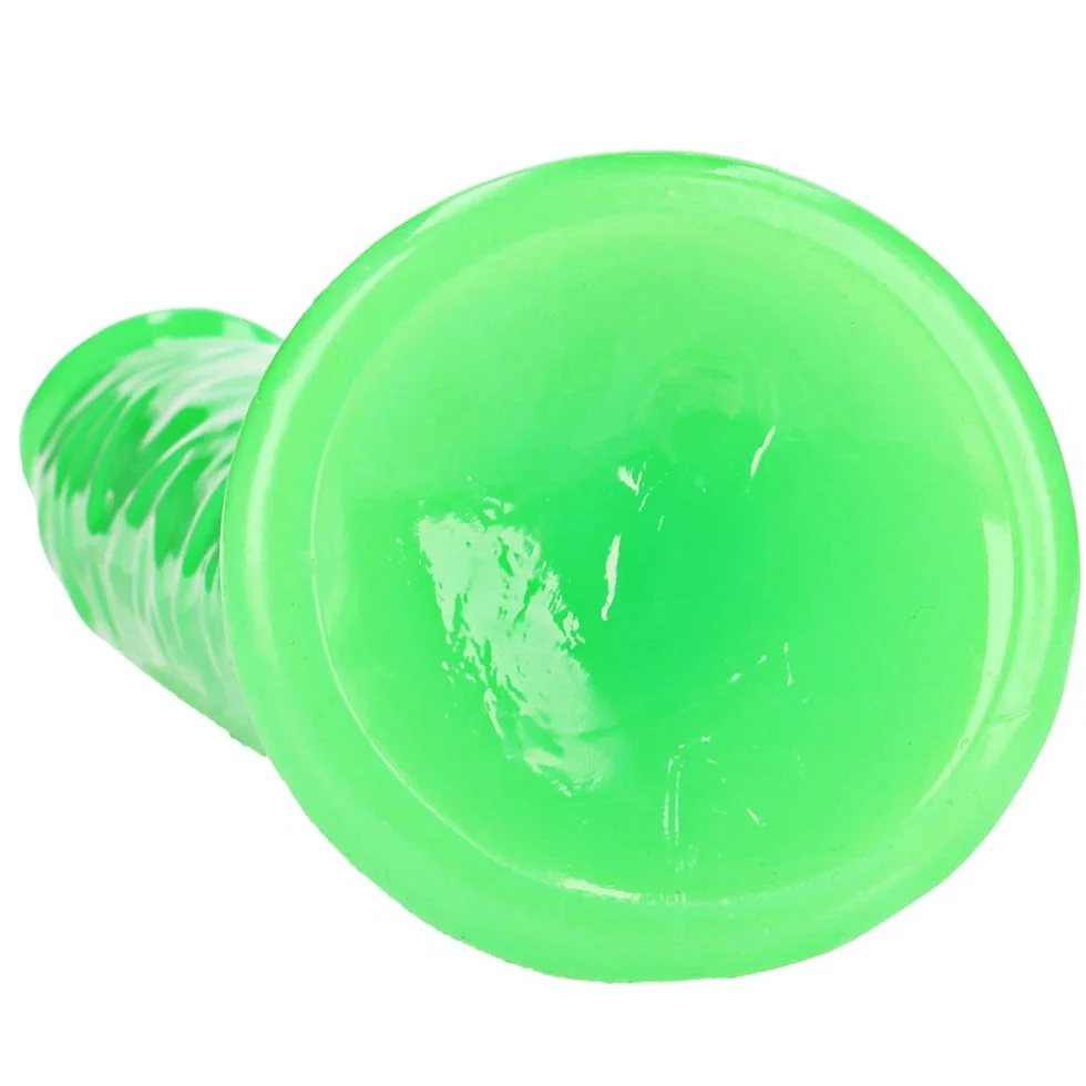 Circular suction-cup base on the RealRock green dildo