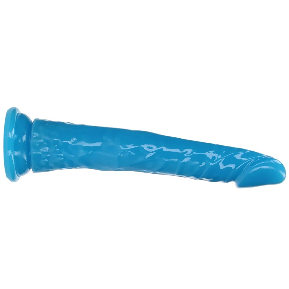 RealRock glow-in-the-dark 11-inch slim blue dildo with suction base