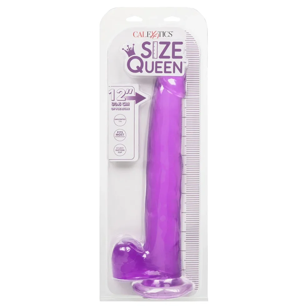 Flared harness-compatible base of the Size Queen purple dildo