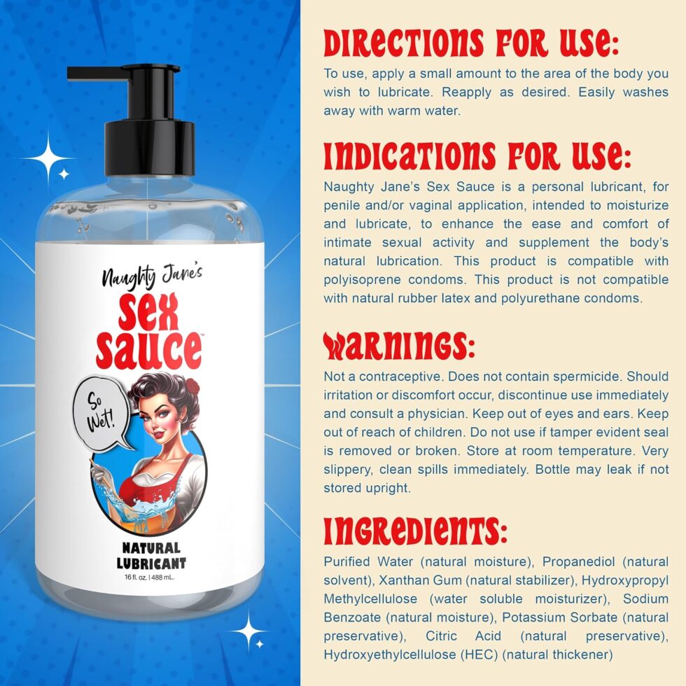 Naughty Jane’s Sex Sauce lubricant compatible with pleasure toys